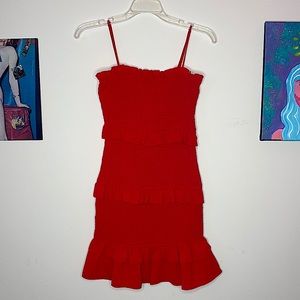 Red Scrunchie Ruffle Mini Dress